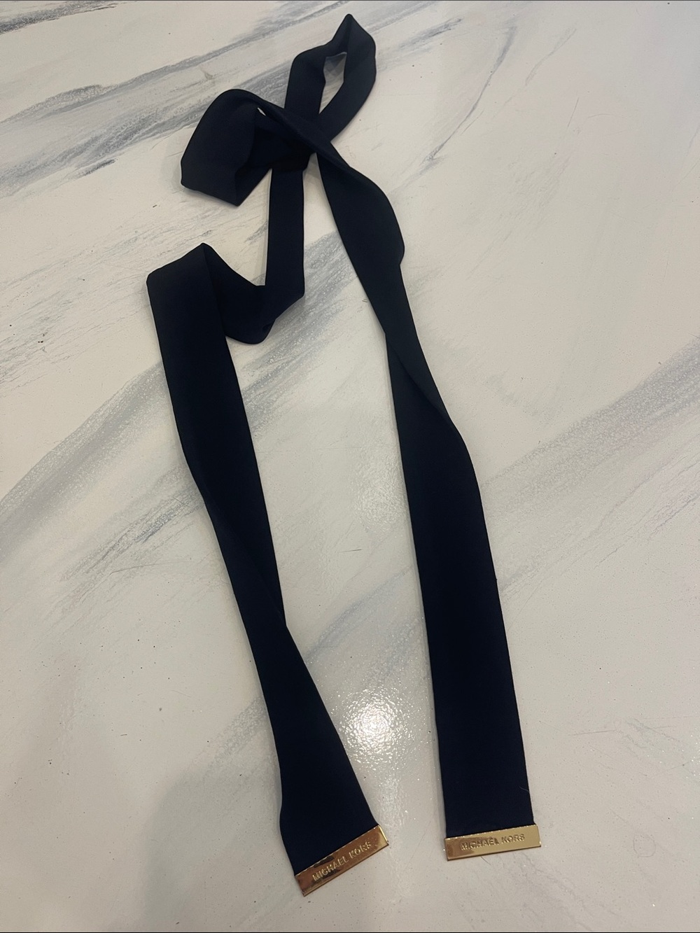 Michael Kors Navy Ribbon Tie with Gold Logo Tips